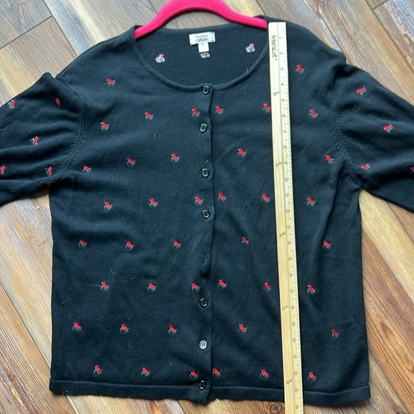 Vintage Baxter & Wells 3/4 Sleeve Black Cardigan with Cardinals Embroidered XL - Picture 8 of 10
